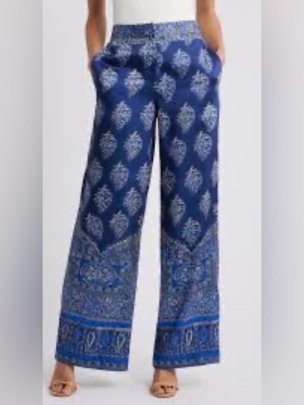 KOBI HALIPERIN NWT $498 JOSIE Boho Indigo Blue Printed Wide-Leg Pants Size Small